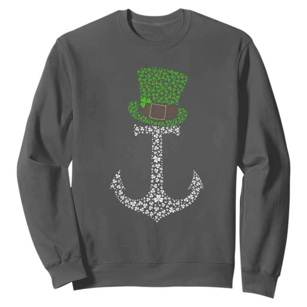 Lucky Shamrock Anchor Sweatshirt Leprechaun Cruise Squad St. Patrick's Day TS02 Dark Heather Print Your Wear
