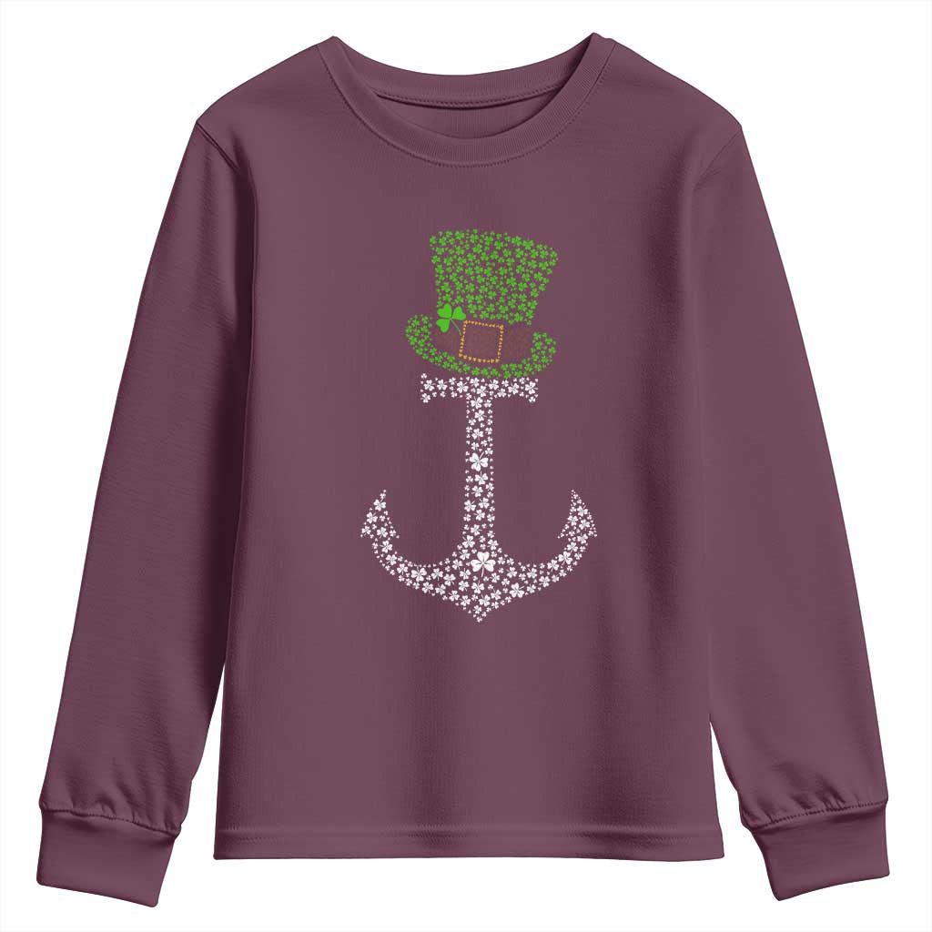 Lucky Shamrock Anchor Youth Sweatshirt Leprechaun Cruise Squad St. Patrick's Day TS02 Maroon Print Your Wear