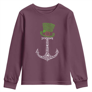 Lucky Shamrock Anchor Youth Sweatshirt Leprechaun Cruise Squad St. Patrick's Day TS02 Maroon Print Your Wear