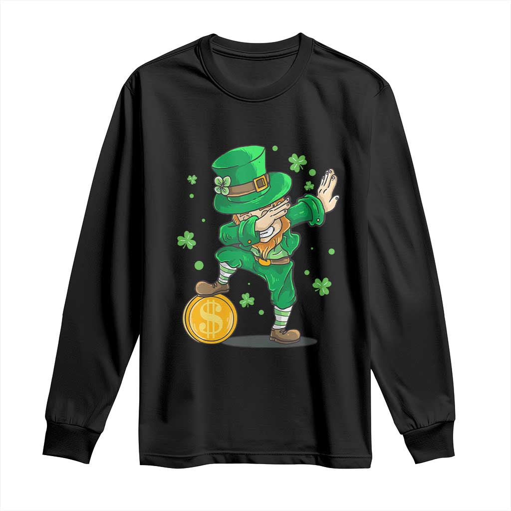 Cute Dabbing Leprechaun Long Sleeve Shirt Funny St Patricks Day TS02 Black Print Your Wear