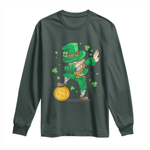 Cute Dabbing Leprechaun Long Sleeve Shirt Funny St Patricks Day TS02 Dark Forest Green Print Your Wear