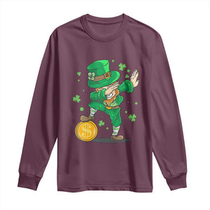 Cute Dabbing Leprechaun Long Sleeve Shirt Funny St Patricks Day TS02 Maroon Print Your Wear