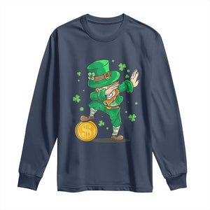 Cute Dabbing Leprechaun Long Sleeve Shirt Funny St Patricks Day TS02 Navy Print Your Wear