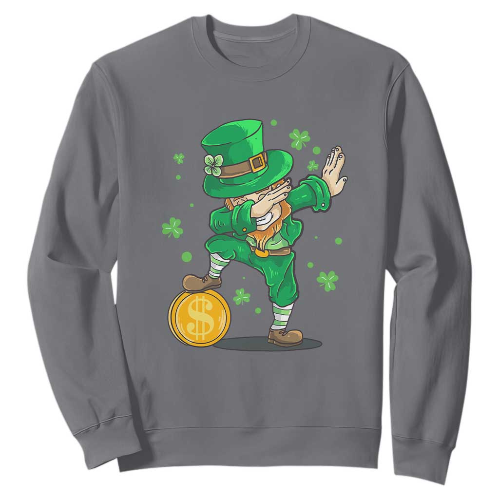 Cute Dabbing Leprechaun Sweatshirt Funny St Patricks Day TS02 Charcoal Print Your Wear