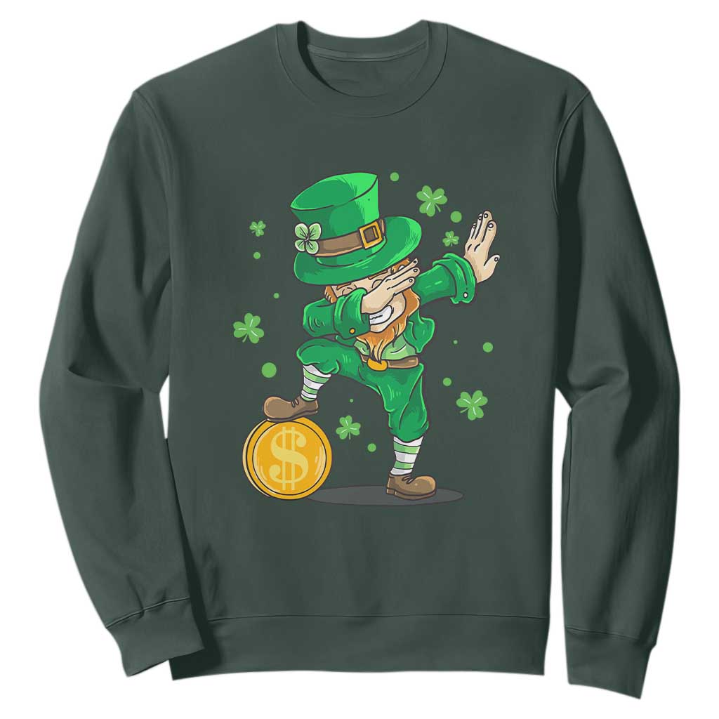 Cute Dabbing Leprechaun Sweatshirt Funny St Patricks Day TS02 Dark Forest Green Print Your Wear