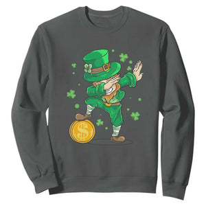 Cute Dabbing Leprechaun Sweatshirt Funny St Patricks Day TS02 Dark Heather Print Your Wear