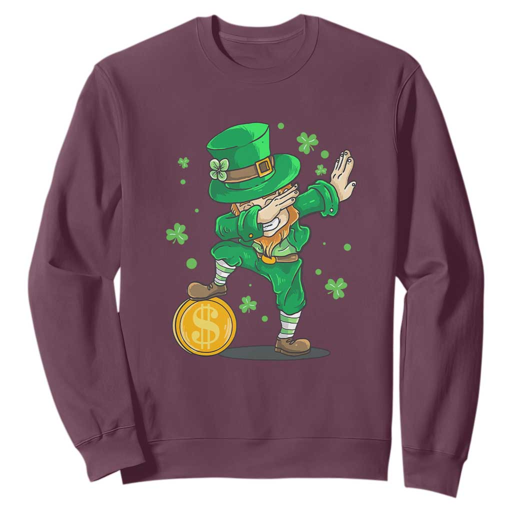Cute Dabbing Leprechaun Sweatshirt Funny St Patricks Day TS02 Maroon Print Your Wear
