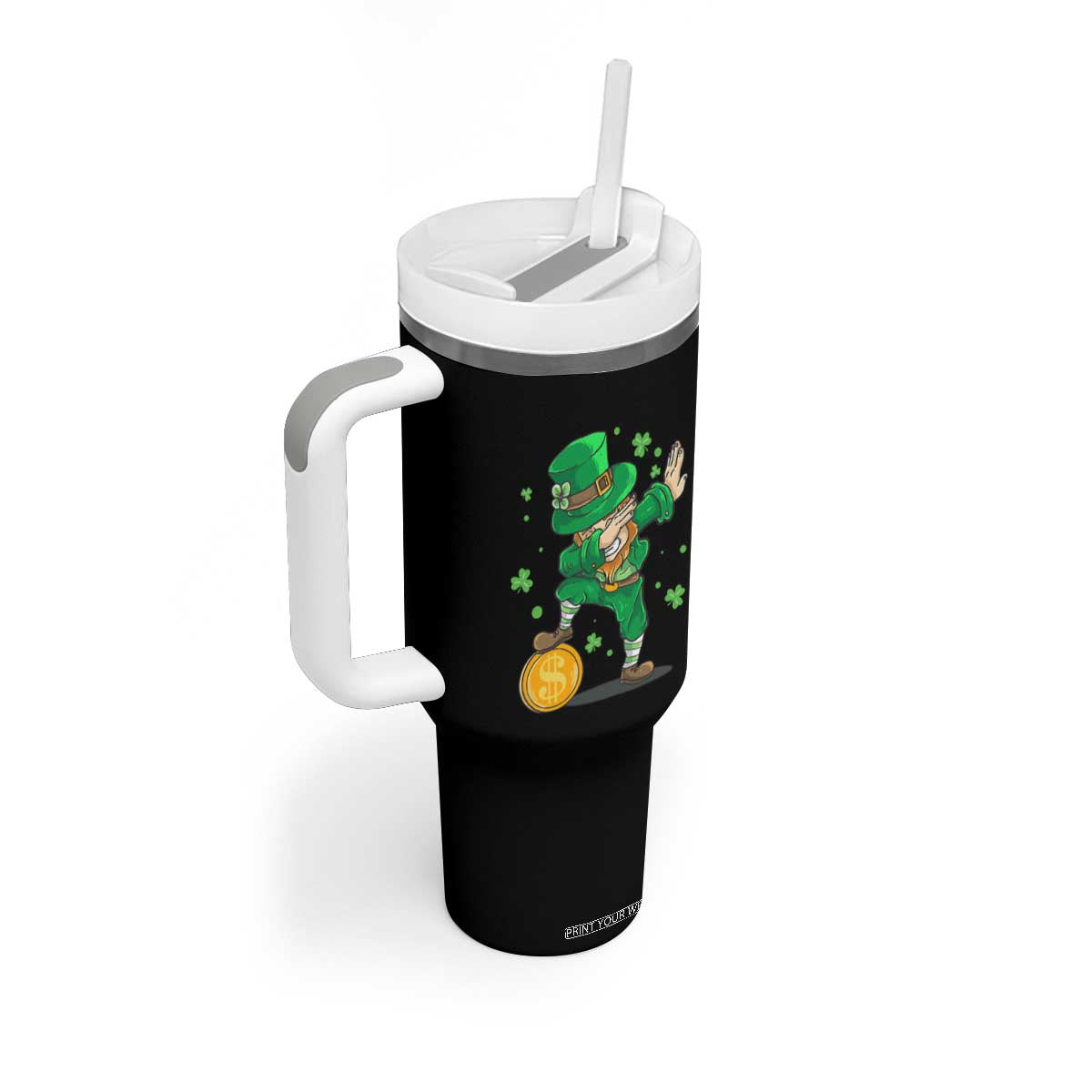 Cute Dabbing Leprechaun Tumbler With Handle Funny St Patricks Day TS02 Print Your Wear