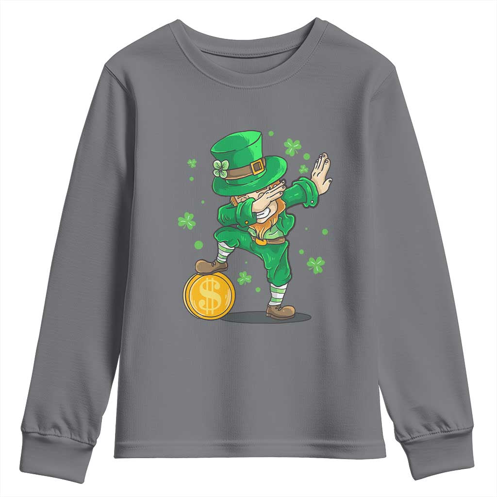 Cute Dabbing Leprechaun Youth Sweatshirt Funny St Patricks Day TS02 Charcoal Print Your Wear
