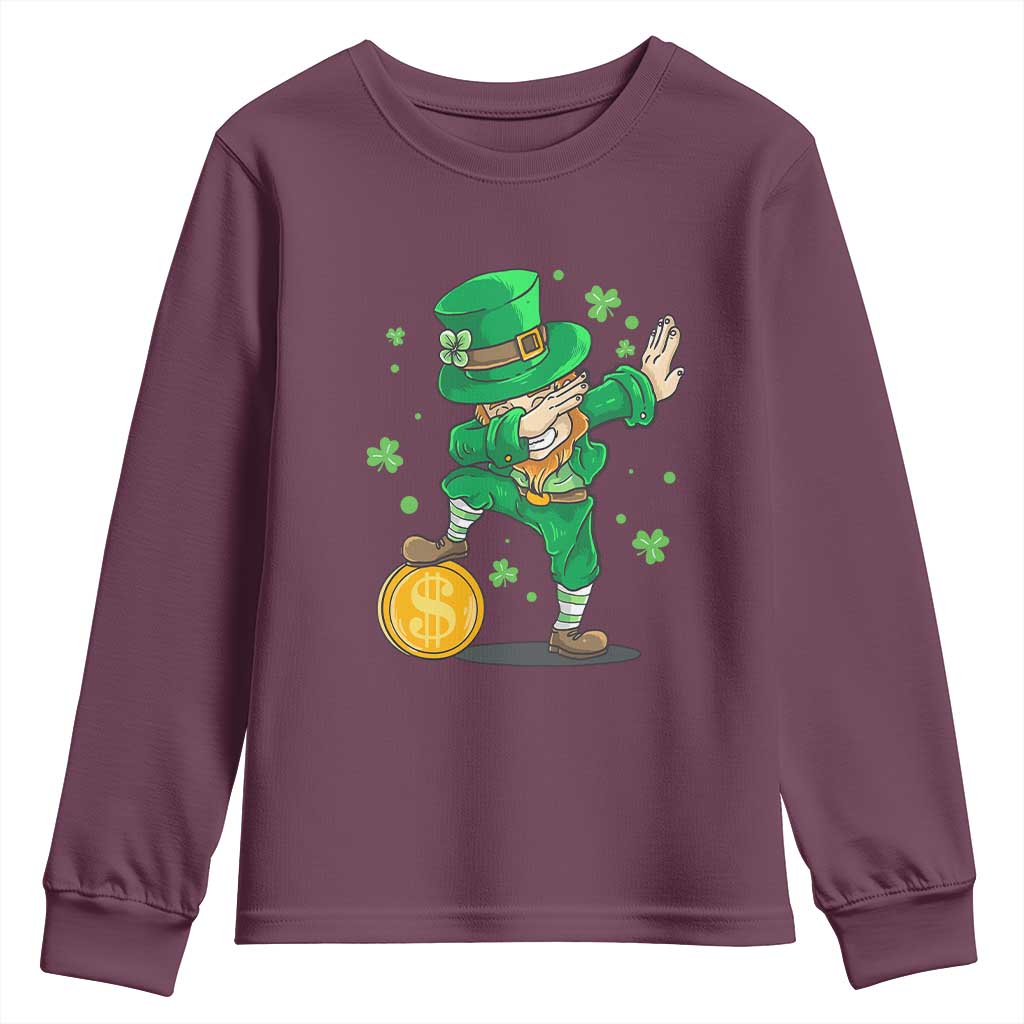 Cute Dabbing Leprechaun Youth Sweatshirt Funny St Patricks Day TS02 Maroon Print Your Wear