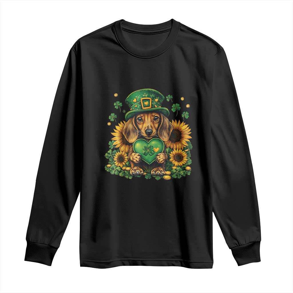 Cute Dachshund Leprechaun Long Sleeve Shirt Shamrock St. Patrick's Day Dog Lover TS02 Black Print Your Wear