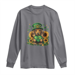 Cute Dachshund Leprechaun Long Sleeve Shirt Shamrock St. Patrick's Day Dog Lover TS02 Charcoal Print Your Wear