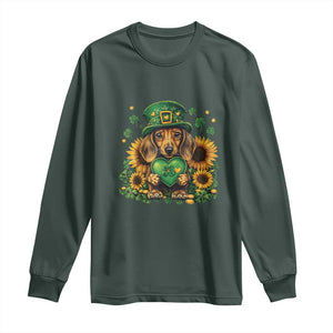 Cute Dachshund Leprechaun Long Sleeve Shirt Shamrock St. Patrick's Day Dog Lover TS02 Dark Forest Green Print Your Wear