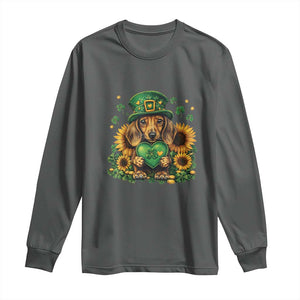 Cute Dachshund Leprechaun Long Sleeve Shirt Shamrock St. Patrick's Day Dog Lover TS02 Dark Heather Print Your Wear