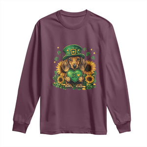 Cute Dachshund Leprechaun Long Sleeve Shirt Shamrock St. Patrick's Day Dog Lover TS02 Maroon Print Your Wear