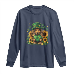 Cute Dachshund Leprechaun Long Sleeve Shirt Shamrock St. Patrick's Day Dog Lover TS02 Navy Print Your Wear