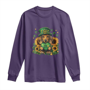 Cute Dachshund Leprechaun Long Sleeve Shirt Shamrock St. Patrick's Day Dog Lover TS02 Purple Print Your Wear