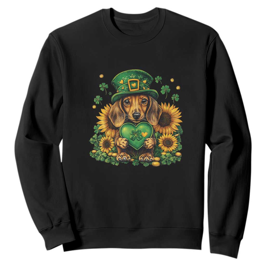 Cute Dachshund Leprechaun Sweatshirt Shamrock St. Patrick's Day Dog Lover TS02 Black Print Your Wear