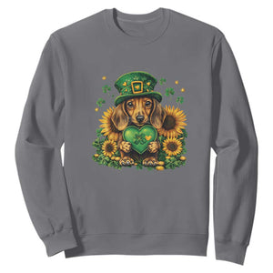 Cute Dachshund Leprechaun Sweatshirt Shamrock St. Patrick's Day Dog Lover TS02 Charcoal Print Your Wear