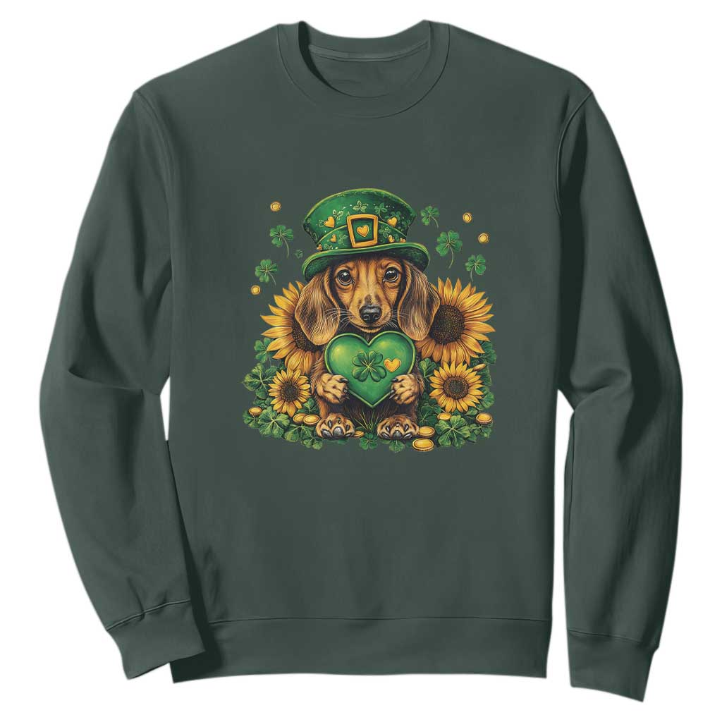 Cute Dachshund Leprechaun Sweatshirt Shamrock St. Patrick's Day Dog Lover TS02 Dark Forest Green Print Your Wear