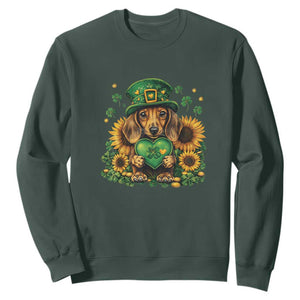Cute Dachshund Leprechaun Sweatshirt Shamrock St. Patrick's Day Dog Lover TS02 Dark Forest Green Print Your Wear