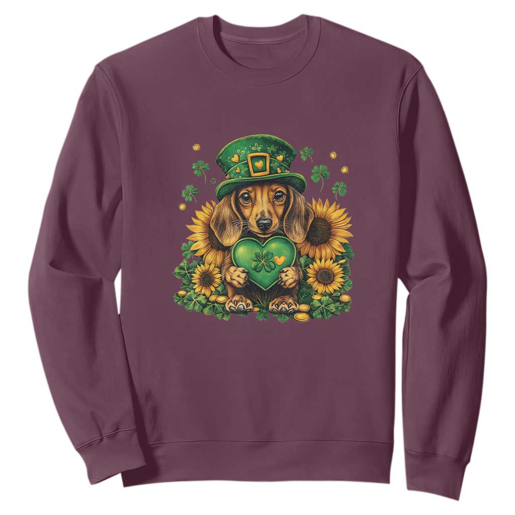Cute Dachshund Leprechaun Sweatshirt Shamrock St. Patrick's Day Dog Lover TS02 Maroon Print Your Wear