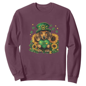 Cute Dachshund Leprechaun Sweatshirt Shamrock St. Patrick's Day Dog Lover TS02 Maroon Print Your Wear