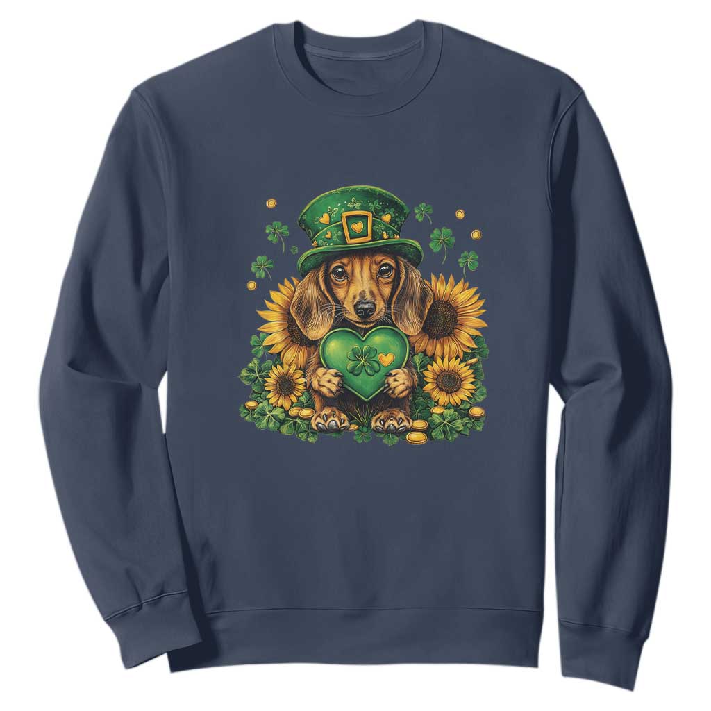 Cute Dachshund Leprechaun Sweatshirt Shamrock St. Patrick's Day Dog Lover TS02 Navy Print Your Wear