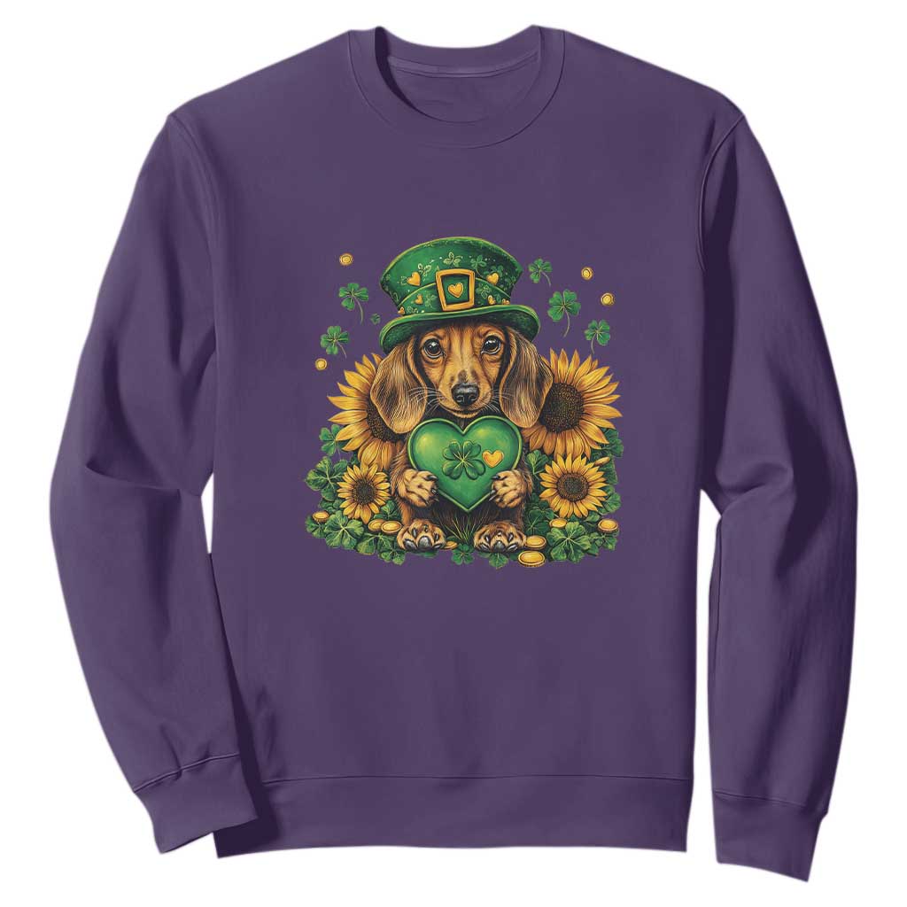 Cute Dachshund Leprechaun Sweatshirt Shamrock St. Patrick's Day Dog Lover TS02 Purple Print Your Wear