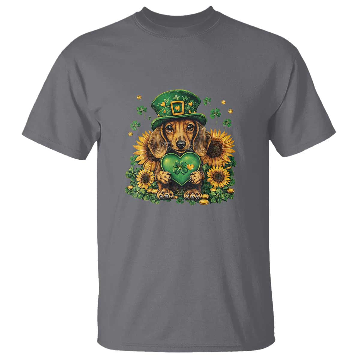 Cute Dachshund Leprechaun T Shirt Shamrock St. Patrick's Day Dog Lover TS02 Charcoal Print Your Wear