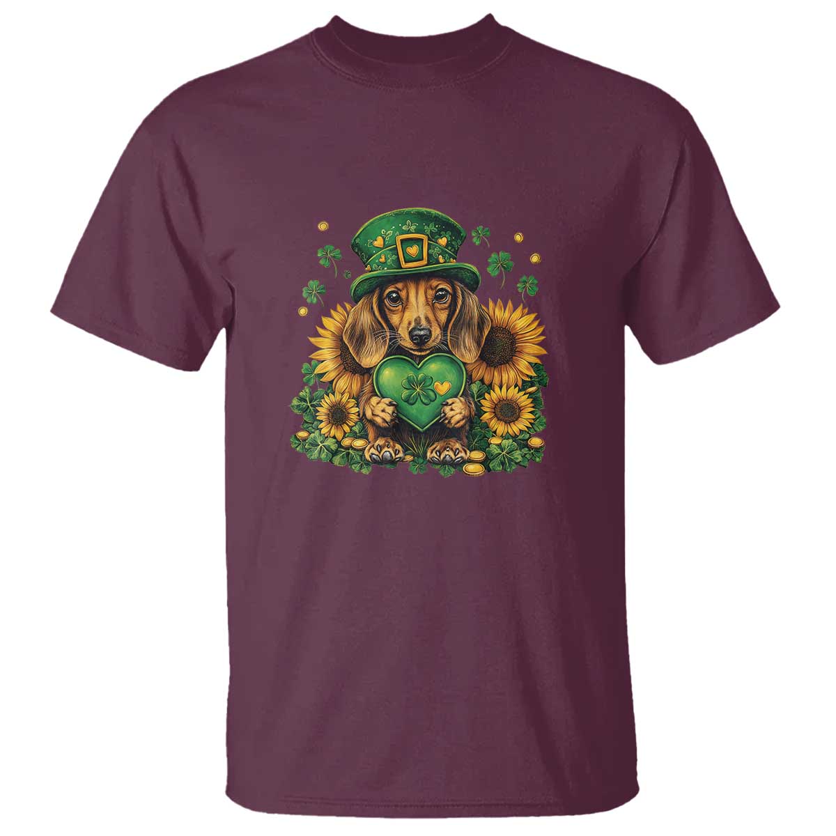 Cute Dachshund Leprechaun T Shirt Shamrock St. Patrick's Day Dog Lover TS02 Maroon Print Your Wear
