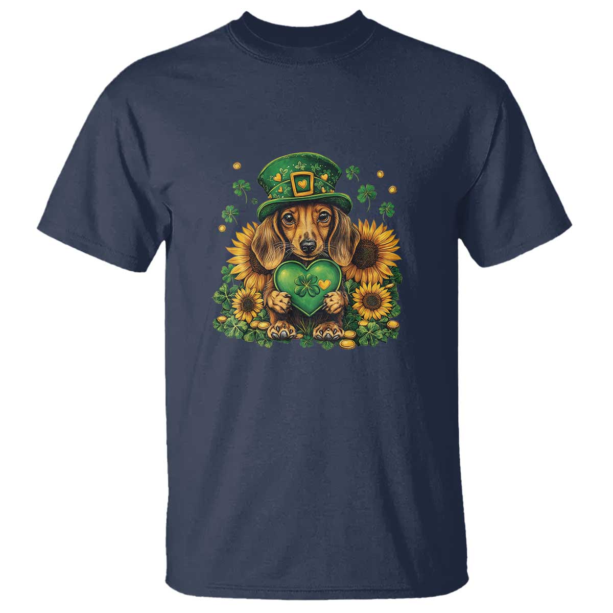 Cute Dachshund Leprechaun T Shirt Shamrock St. Patrick's Day Dog Lover TS02 Navy Print Your Wear