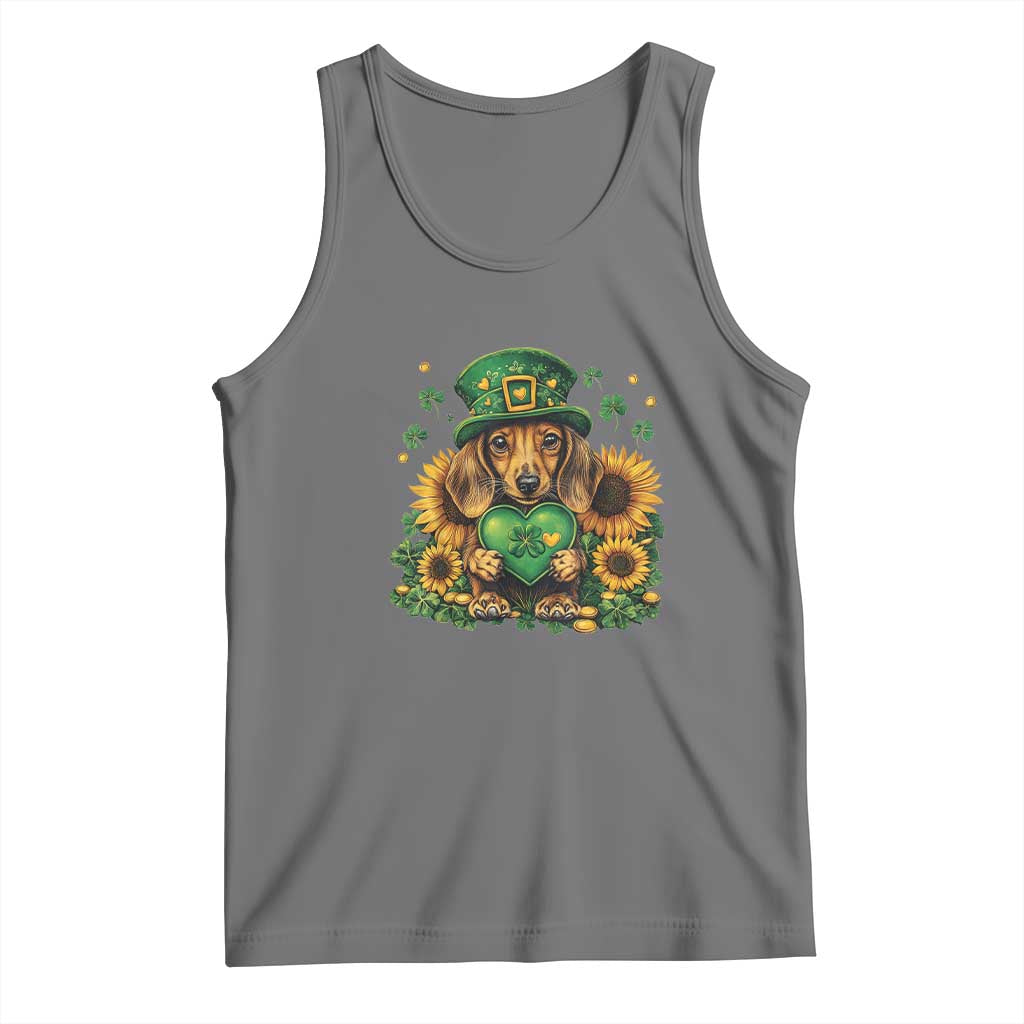 Cute Dachshund Leprechaun Tank Top Shamrock St. Patrick's Day Dog Lover TS02 Black Heather Print Your Wear