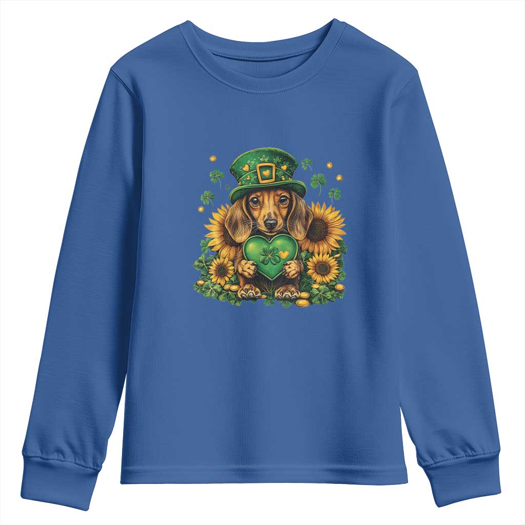 Cute Dachshund Leprechaun Youth Sweatshirt Shamrock St. Patrick's Day Dog Lover TS02 Royal Blue Print Your Wear