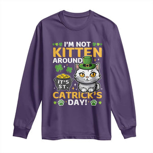 Cute Cat Leperchaun Long Sleeve Shirt Im Not Kitten Around Catrick's Day St Patricks TS02 Purple Print Your Wear