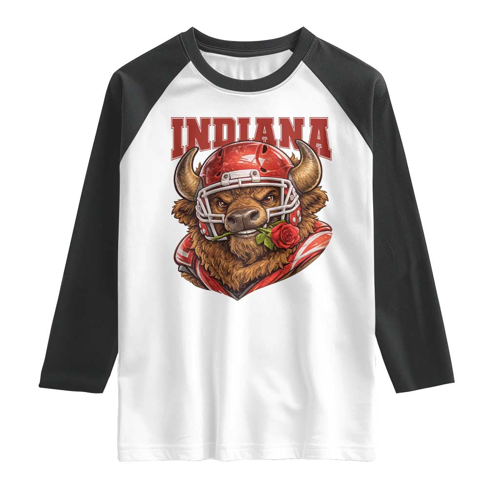 Indiana Football Spirit Bison with Rose Graphic Raglan Shirt Hoosier State Sports Pride TS02 White Black Print Your Wear