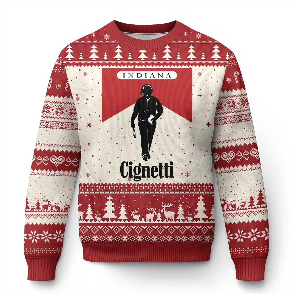 Cignetti Walking Retro Red Box Ugly Christmas Sweater Indiana Game Day Sports Fan TS02 Beige Red Print Your Wear