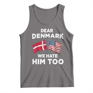 Dear Denmark We Hate Him Too Tank Top Funny Political Satire with US and Danish Flags TS02 Deep Heather Print Your Wear