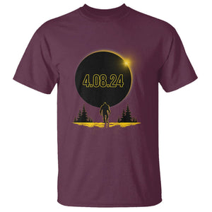 Total Solar Eclipse Bigfoot T Shirt American Totality April 8 2024 Sasquatch Silhouette TS02 Maroon Printyourwear