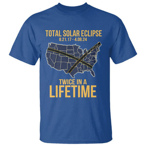 Total Solar Eclipse T Shirt Twice In A Life Time Tour Map American Totality 2024 2017 TS02 Royal Blue Printyourwear