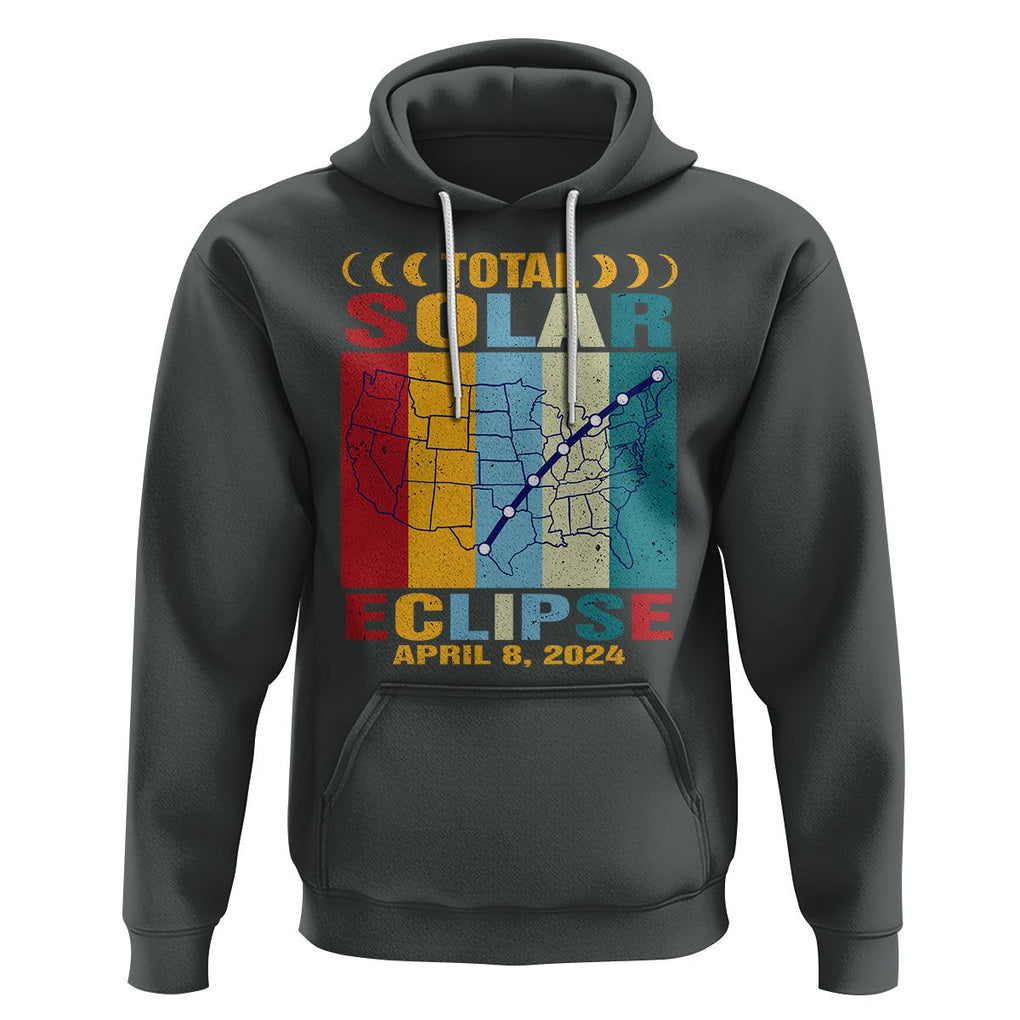 Total Solar Eclipse Hoodie Retro American Totality Tour Map April 8 2024 TS02 Dark Heather Printyourwear