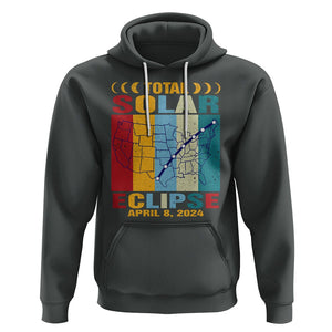 Total Solar Eclipse Hoodie Retro American Totality Tour Map April 8 2024 TS02 Dark Heather Printyourwear