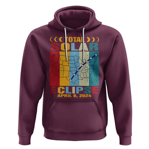 Total Solar Eclipse Hoodie Retro American Totality Tour Map April 8 2024 TS02 Maroon Printyourwear