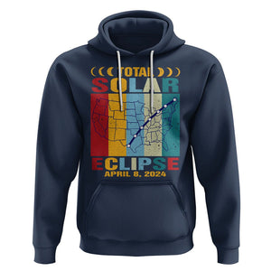 Total Solar Eclipse Hoodie Retro American Totality Tour Map April 8 2024 TS02 Navy Printyourwear