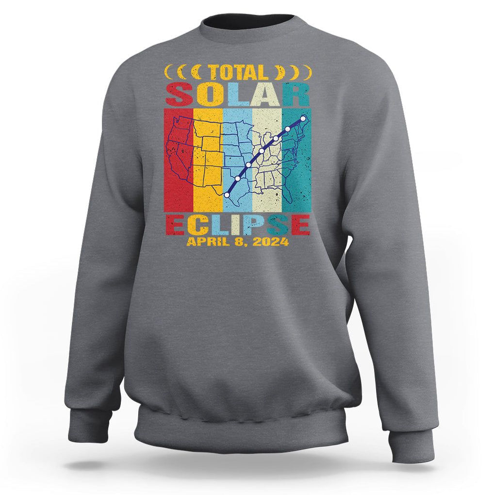 Total Solar Eclipse Sweatshirt Retro American Totality Tour Map April 8 2024 TS02 Charcoal Printyourwear
