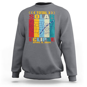 Total Solar Eclipse Sweatshirt Retro American Totality Tour Map April 8 2024 TS02 Charcoal Printyourwear