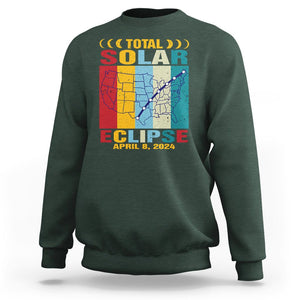 Total Solar Eclipse Sweatshirt Retro American Totality Tour Map April 8 2024 TS02 Dark Forest Green Printyourwear