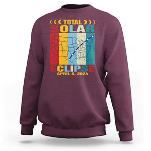 Total Solar Eclipse Sweatshirt Retro American Totality Tour Map April 8 2024 TS02 Maroon Printyourwear