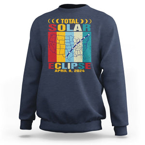 Total Solar Eclipse Sweatshirt Retro American Totality Tour Map April 8 2024 TS02 Navy Printyourwear