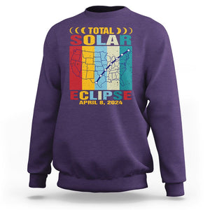 Total Solar Eclipse Sweatshirt Retro American Totality Tour Map April 8 2024 TS02 Purple Printyourwear